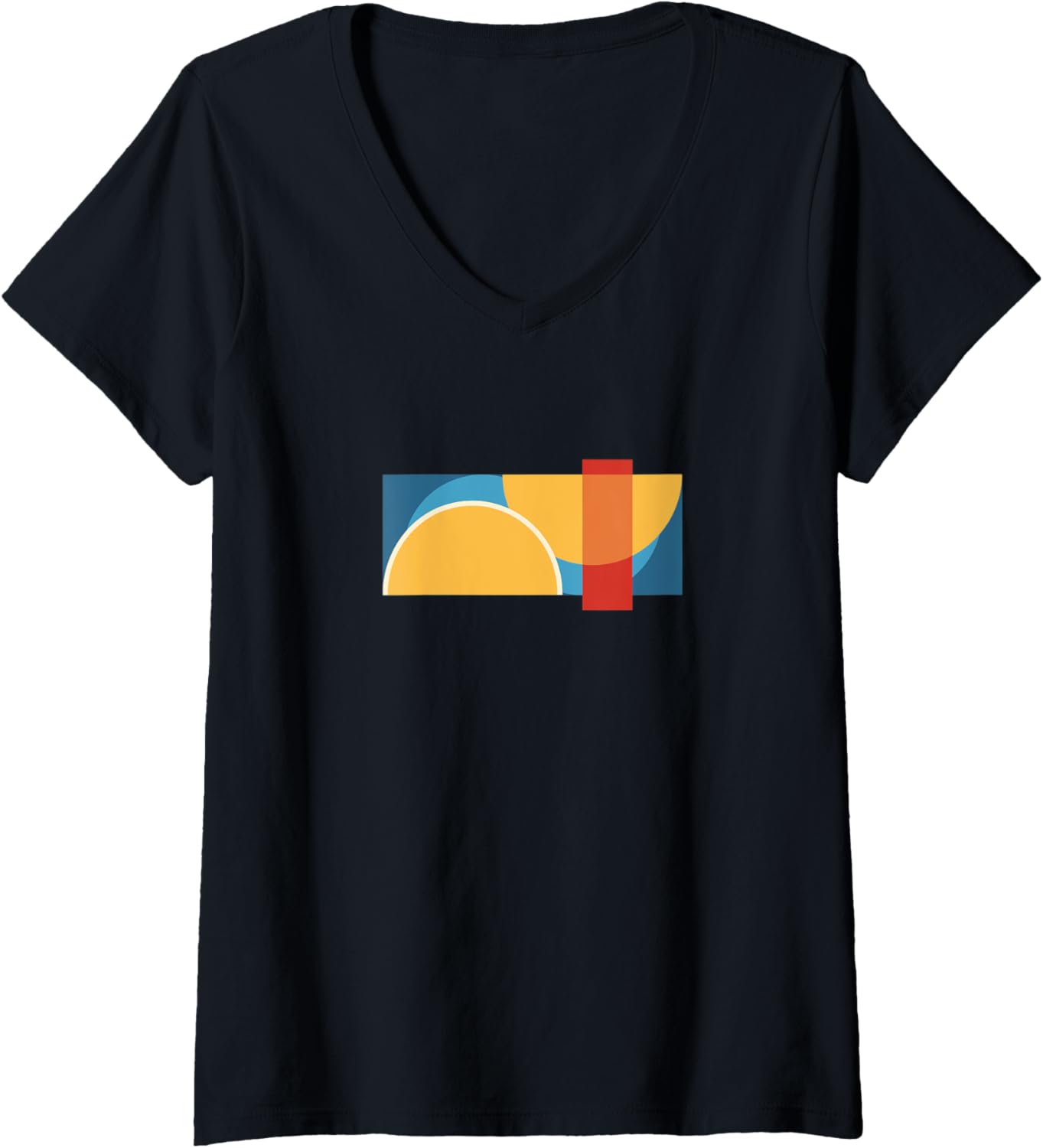 Womens Colorful Abstract Art Simple Shape Modern Basic V Neck