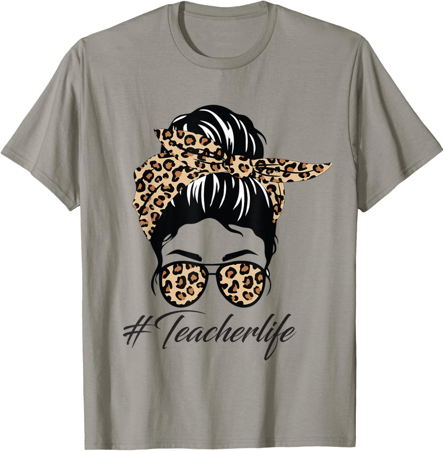Teacher Life Messy Bun Glasses Leopard Teacher Mothers Day