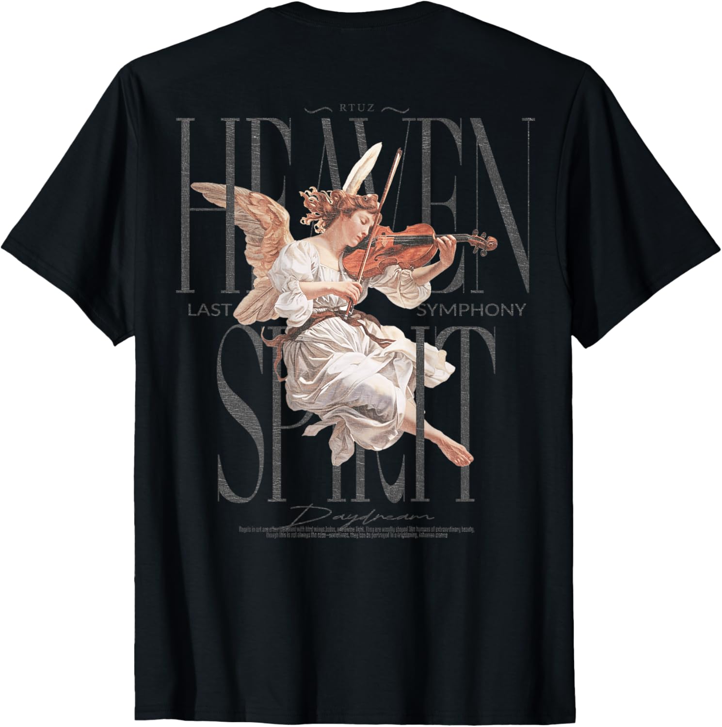 RTUZ Angel Y2K Back Print Urban Streetwear T Shirt Black, Small, Unisex Adults\/Kids