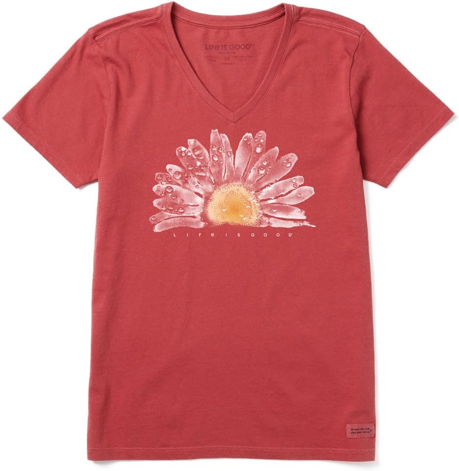 Life is Good Women's Crusher Tee, Short Sleeve Cotton Graphic T Shirts, Watercolor Daisy Birds