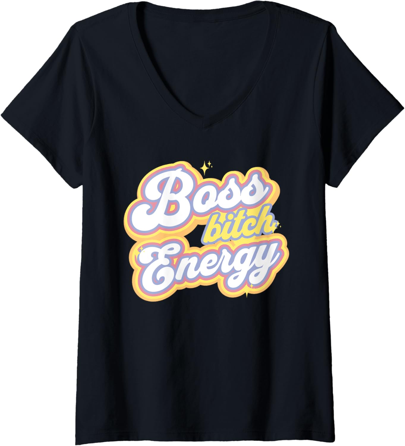 Girl Boss Energy Funny Gen Z Adult Humor Retro Groovy Y2K V Neck