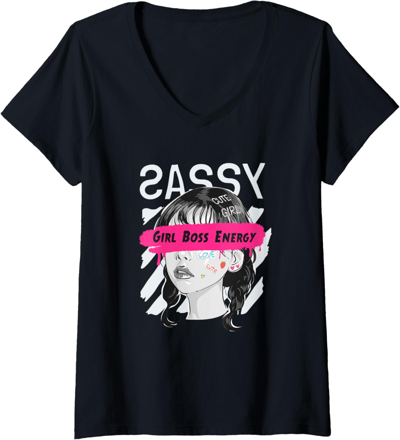 Womens Sassy Girl Boss Energy V Neck