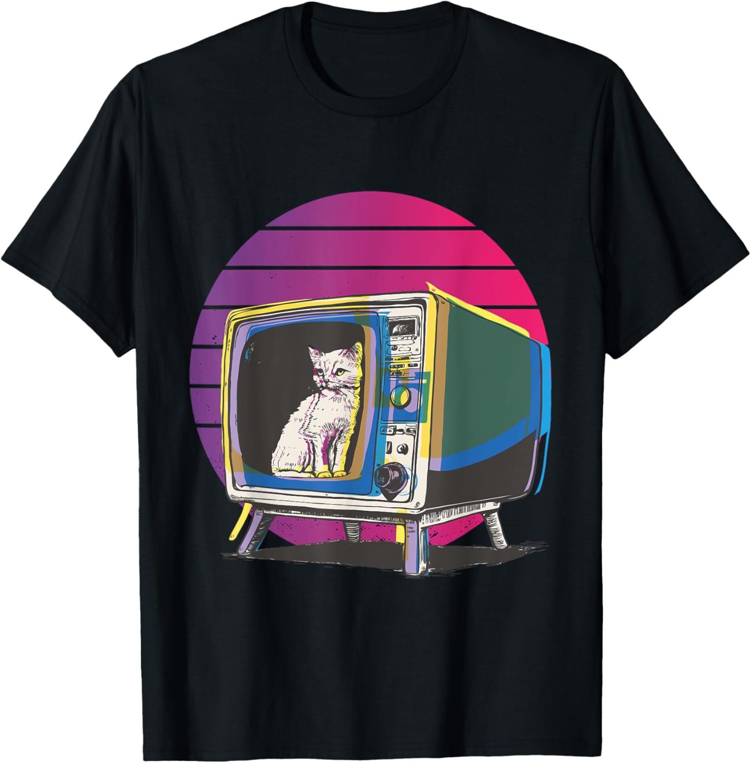 Retro Cat TV nostalgic cat old fashioned charming cat lovers T Shirt for Men Women Kids
